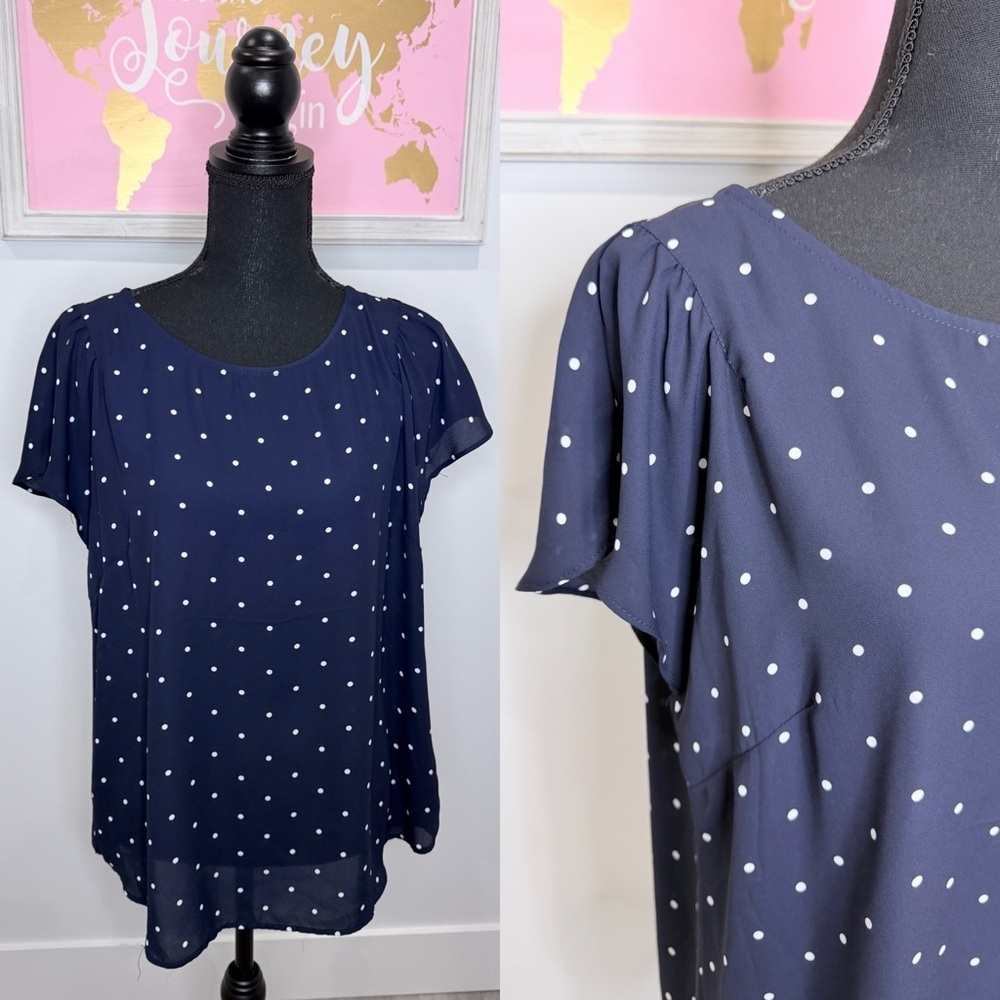 T Tahari Polka Dot Blue Blouse
